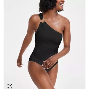 Michael Kors Black One-Shoulder Swim One Piece